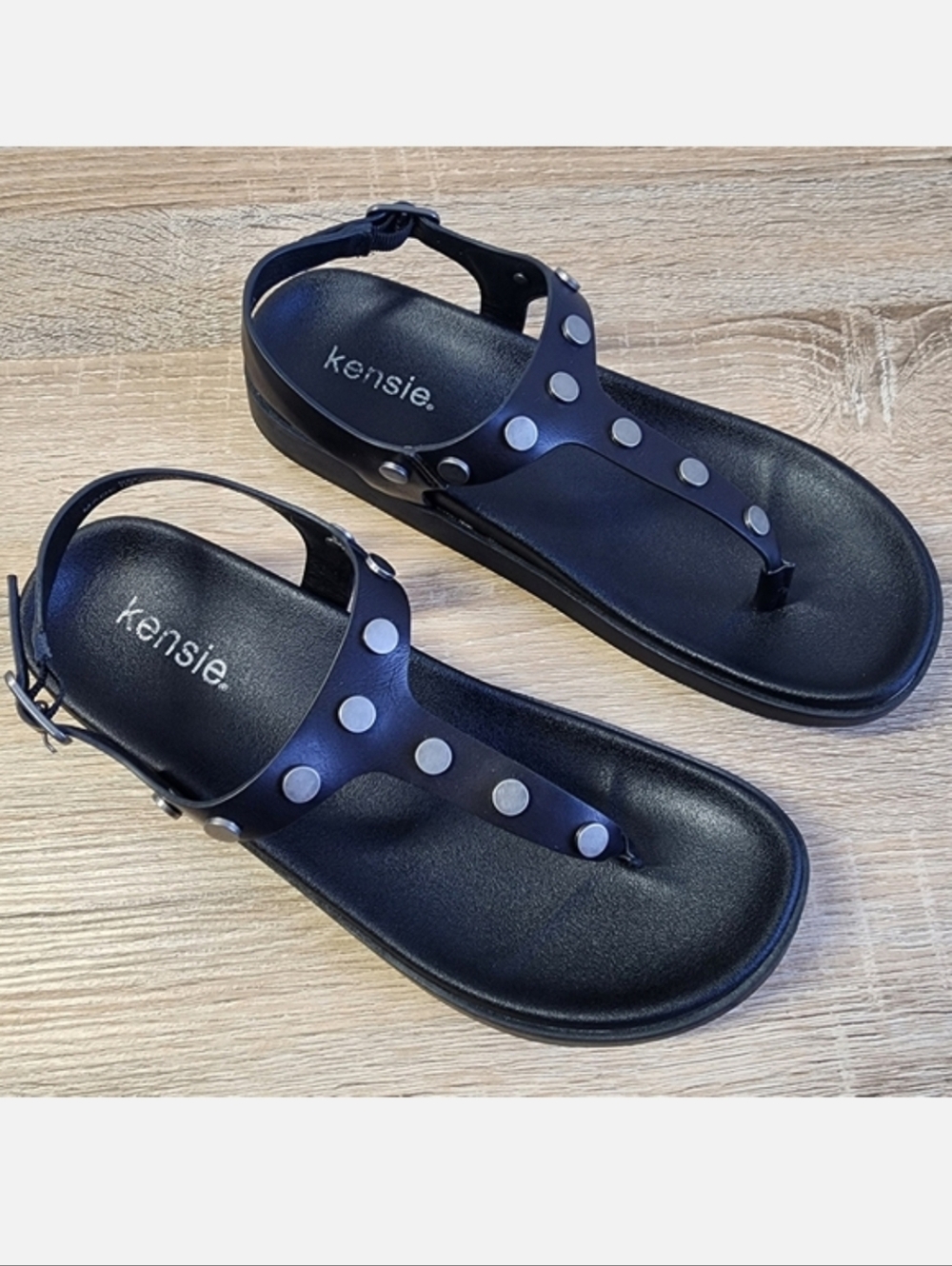 KENSIE Fleta Footbed Black Silver Studded Sandal Shoe 9 M